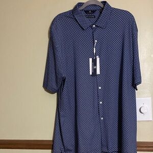 Hart Schaffner Marx Navy Short-Sleeve Button-Down with White Microdot Pattern
